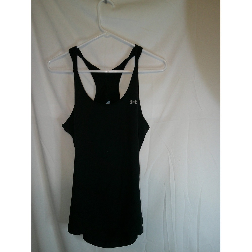 Under‎ Armour HeatGear Fitted Tank Top Black Racerback Workout Athletic Womens
